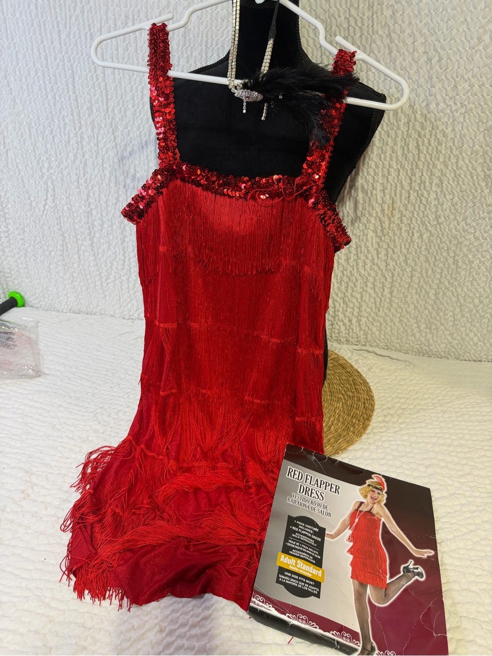 Red Flapper Fringe Dress for women one size - Sequin Strap Detail